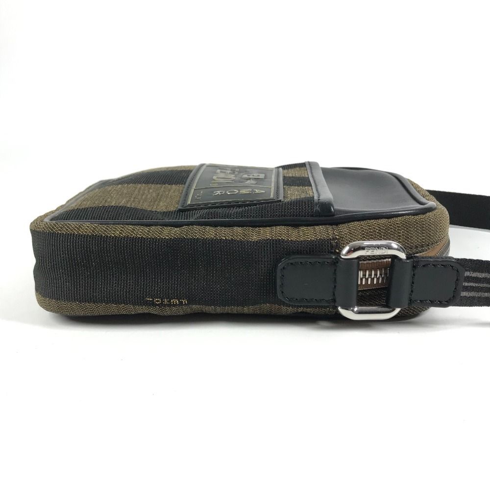 Fendi Shoulder Bag Logo Pecan Leather Canvas Khaki