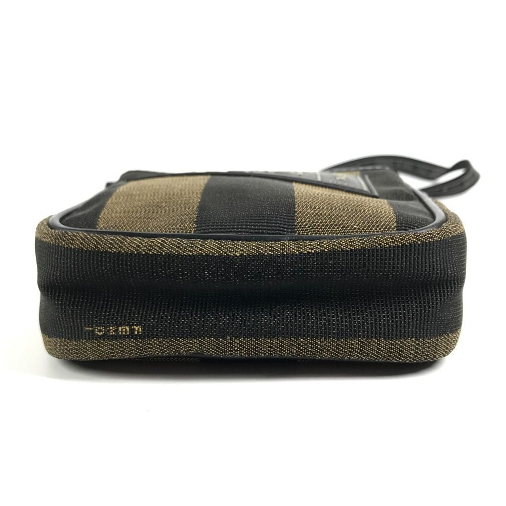 Fendi Shoulder Bag Logo Pecan Leather Canvas Khaki