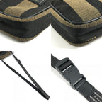 Fendi Shoulder Bag Logo Pecan Leather Canvas Khaki