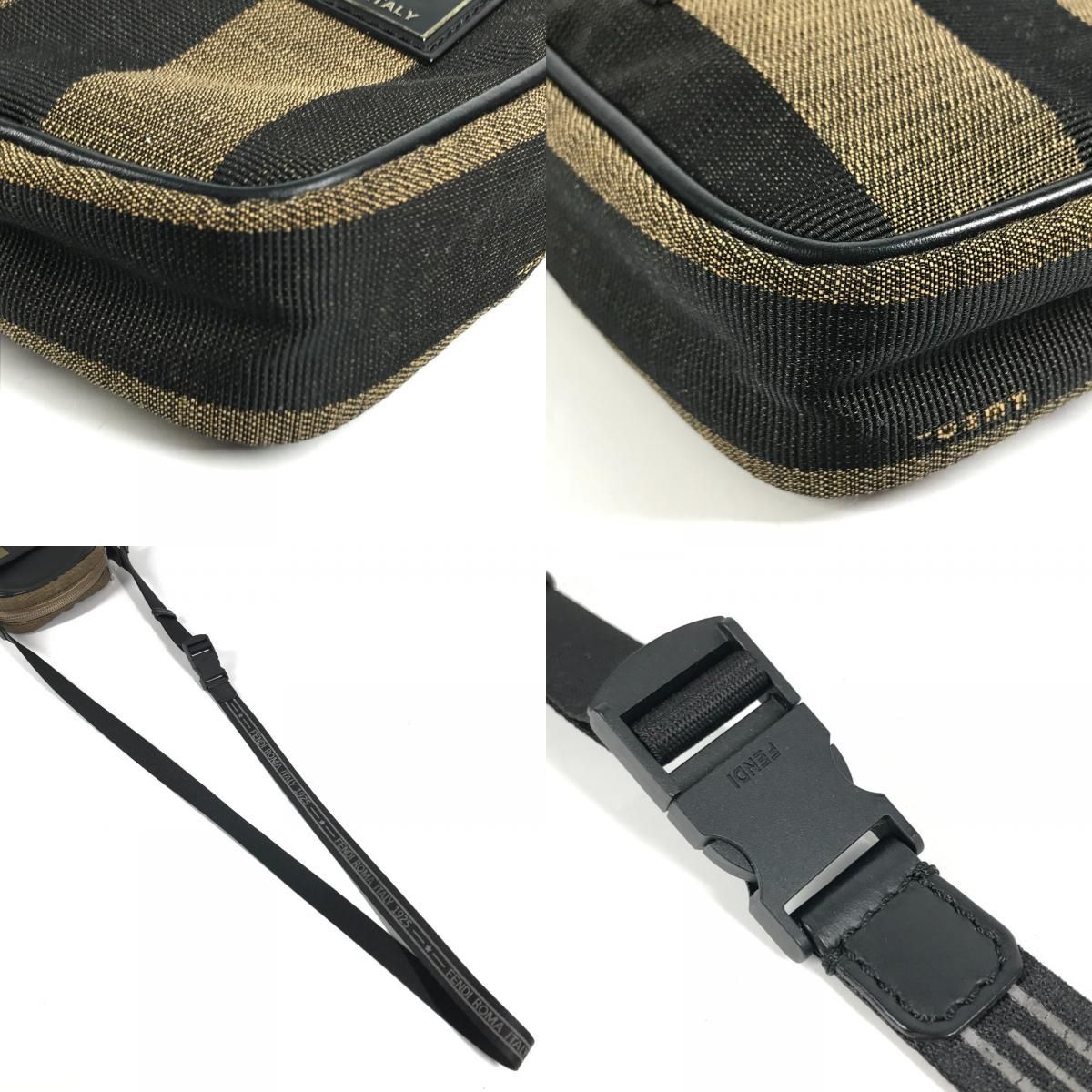 Fendi Shoulder Bag Logo Pecan Leather Canvas Khaki