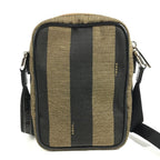 Fendi Shoulder Bag Logo Pecan Leather Canvas Khaki