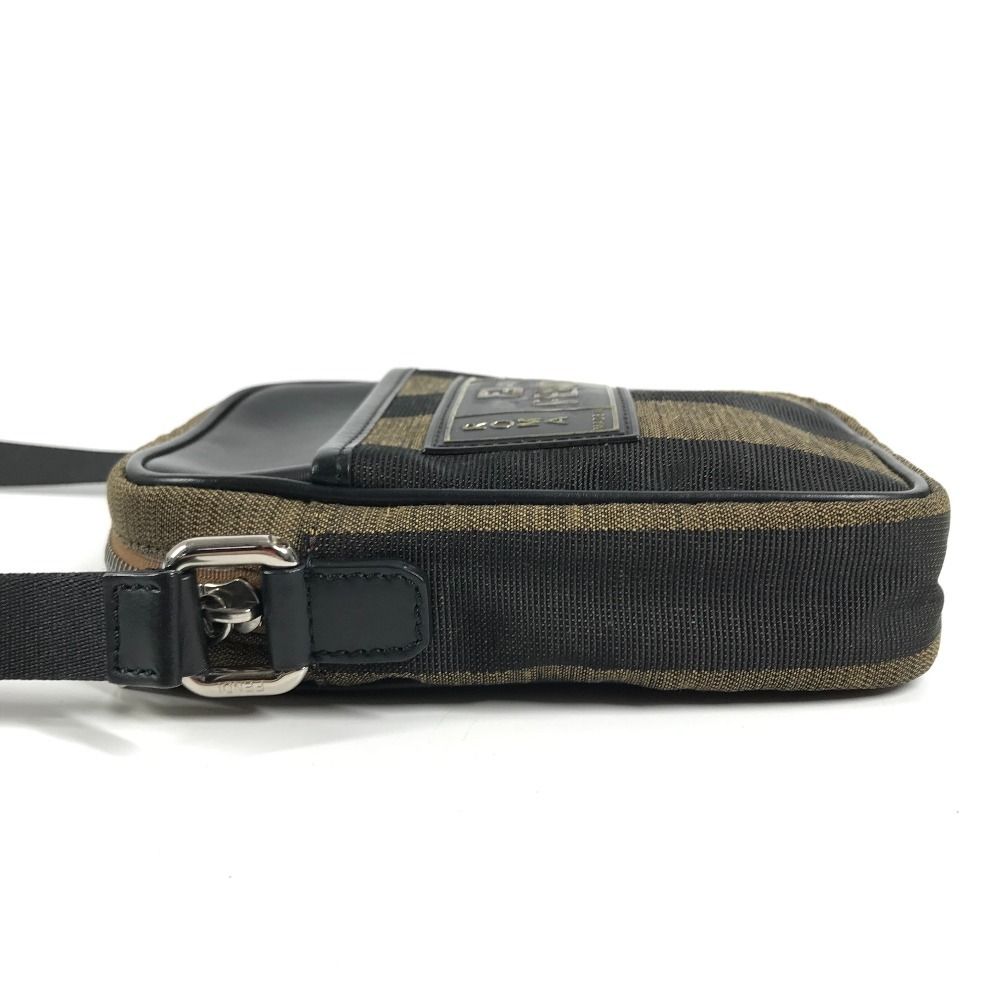 Fendi Shoulder Bag Logo Pecan Leather Canvas Khaki