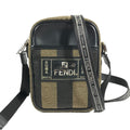Fendi Shoulder Bag Logo Pecan Leather Canvas Khaki