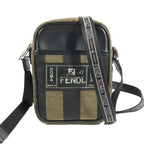 Fendi Shoulder Bag Logo Pecan Leather Canvas Khaki