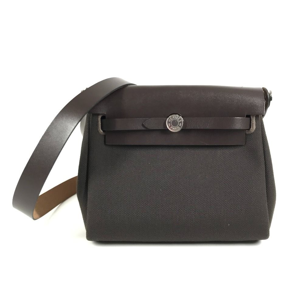 Hermes Shoulder Bag Herbag Zip Mini Toile Military Brown