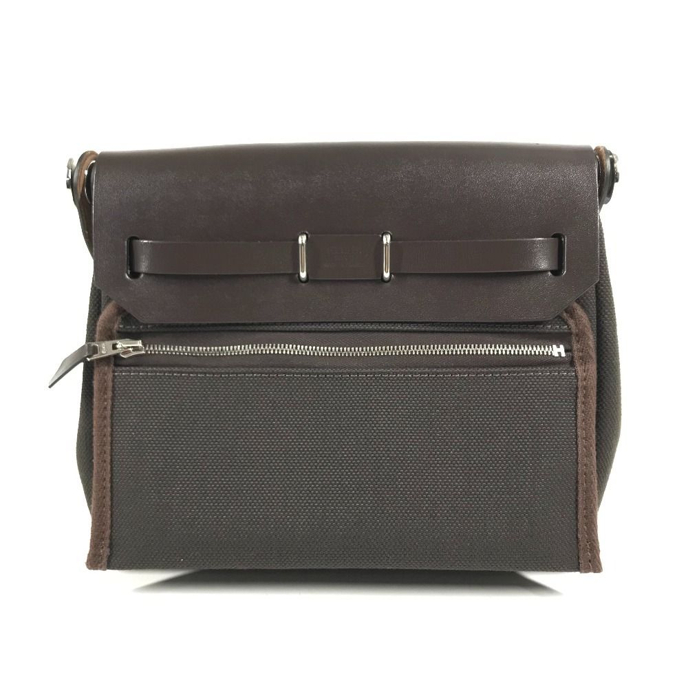 Hermes Shoulder Bag Herbag Zip Mini Toile Military Brown