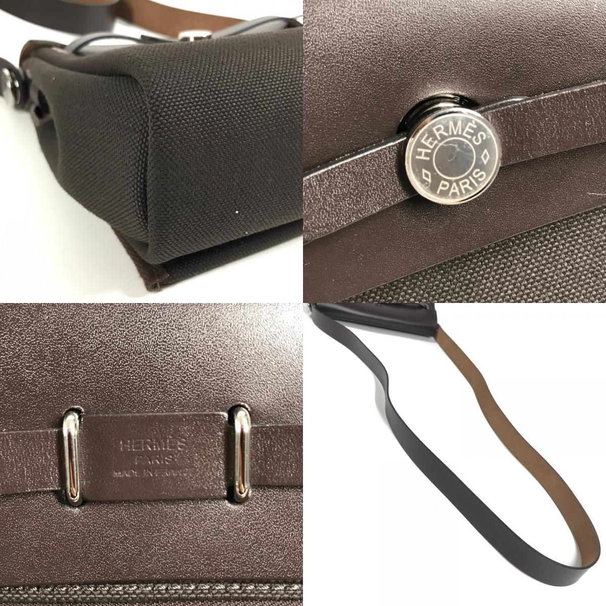 Hermes Shoulder Bag Herbag Zip Mini Toile Military Brown