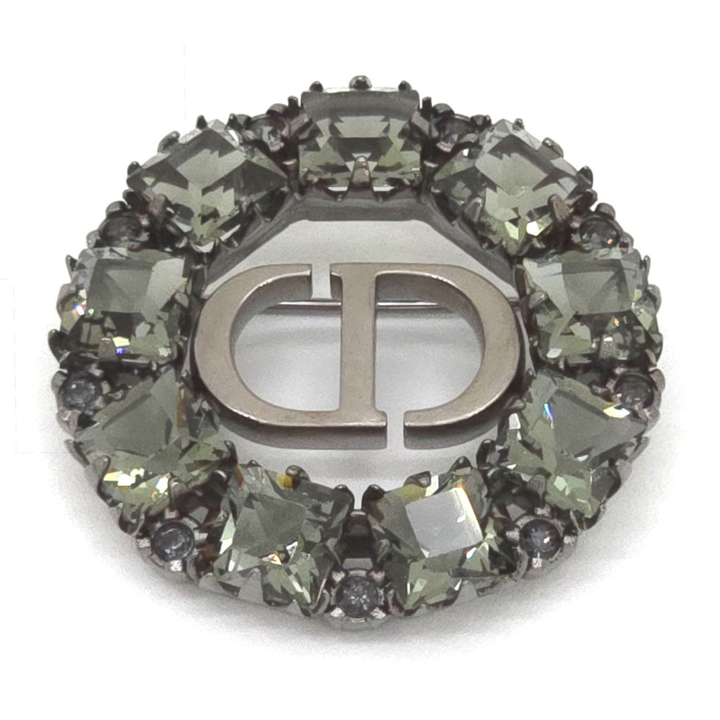 Dior Petit CD Brooch 3.05 Circle Gray Color Crystal Ruthenium Gunmetal Metal