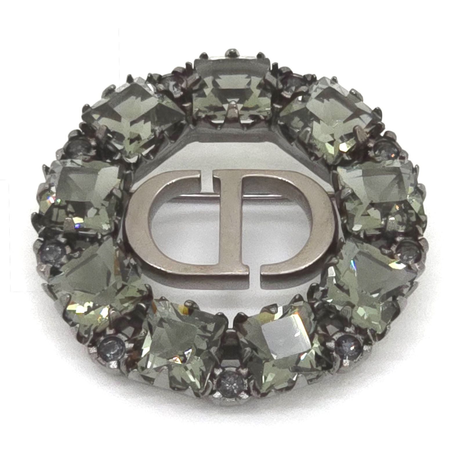Dior Petit CD Brooch 3.05 Circle Gray Color Crystal Ruthenium Gunmetal Metal