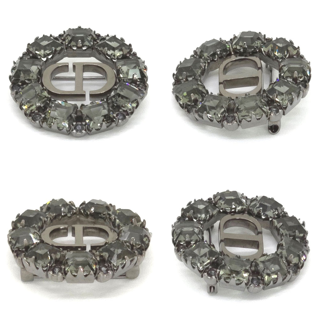 Dior Petit CD Brooch 3.05 Circle Gray Color Crystal Ruthenium Gunmetal Metal