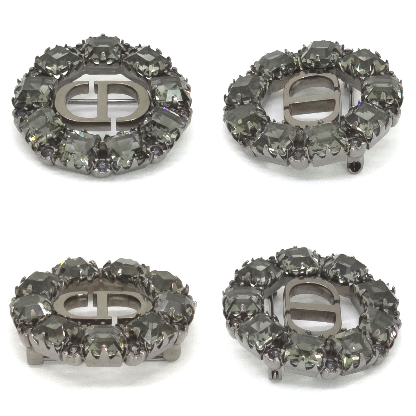 Dior Petit CD Brooch 3.05 Circle Gray Color Crystal Ruthenium Gunmetal Metal
