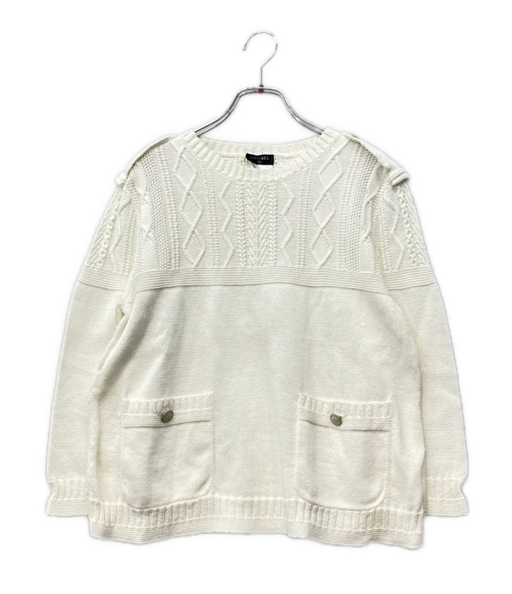 Chanel Long Sleeve CC Logo Button Cotton Knit 40 Sweater