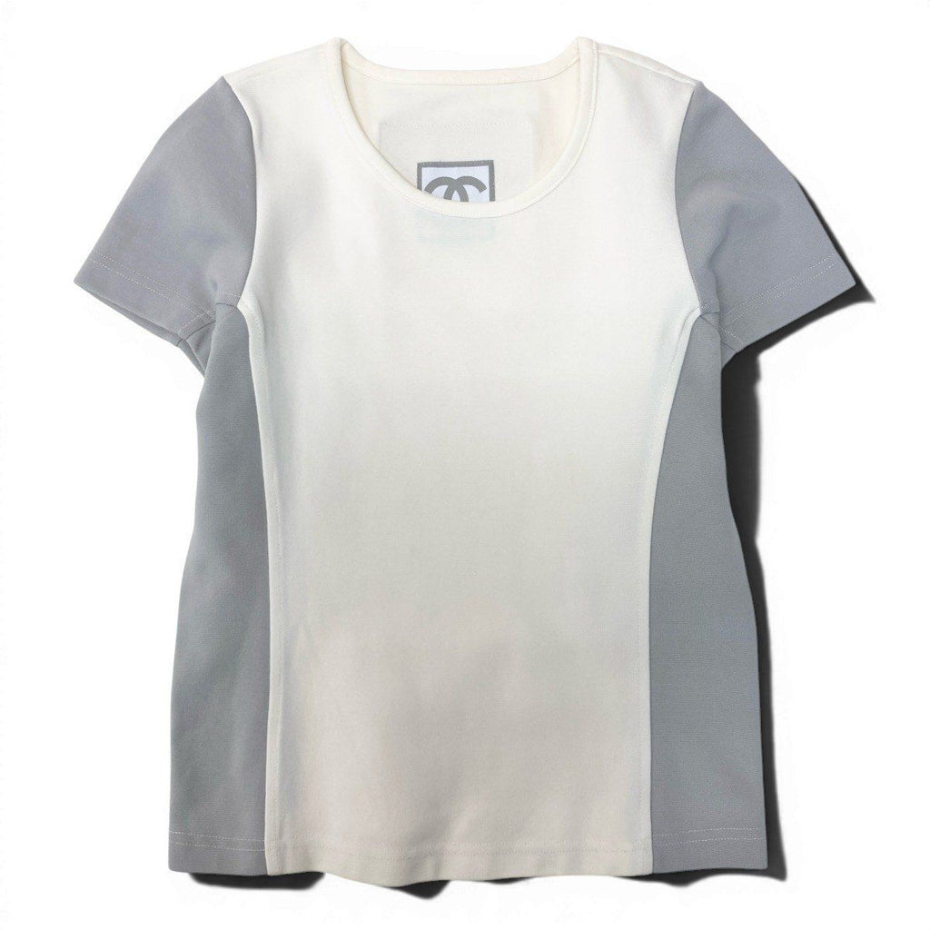 Chanel Sports Line Jumbo CC Logo Short Sleeve Top 38 Ivory Gray 100% Polyamide — view 2