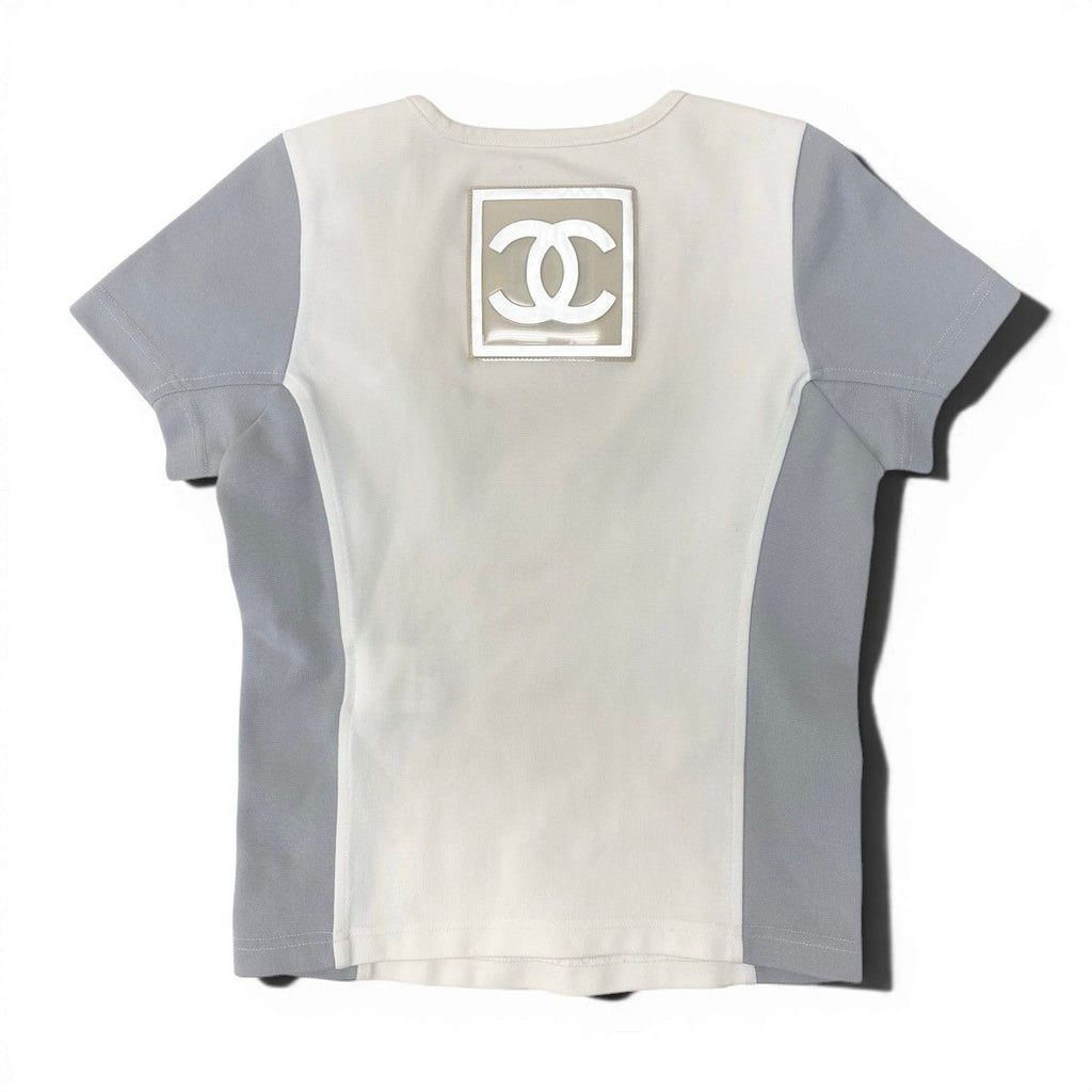 Chanel Sports Line Jumbo CC Logo Short Sleeve Top 38 Ivory Gray 100% Polyamide — view 3
