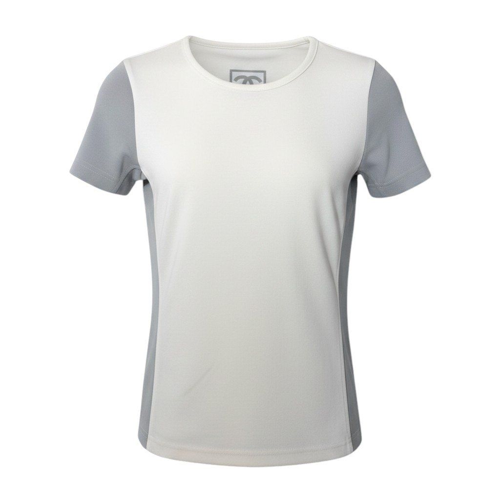 Chanel Sports Line Jumbo CC Logo Short Sleeve Top 38 Ivory Gray 100% Polyamide