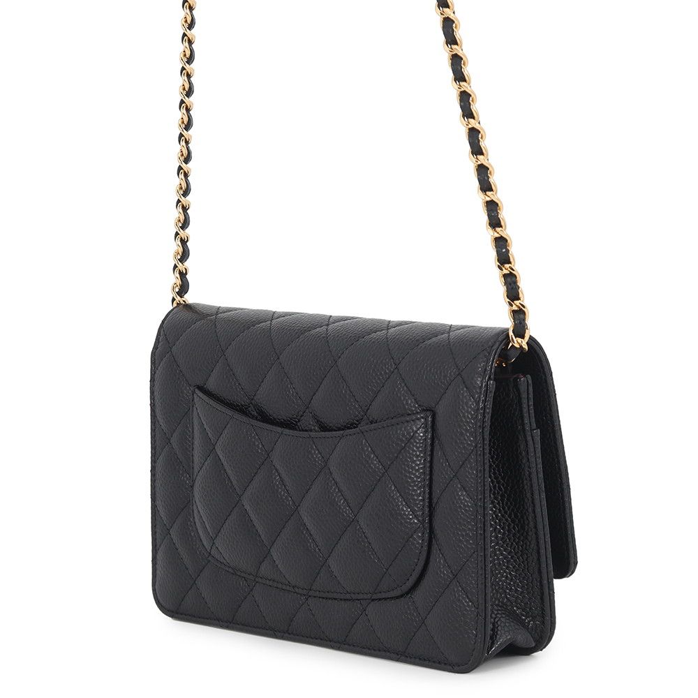 Chanel Chain Wallet Classic Quilted CC Logo Caviar Leather Black Shoulder Bag