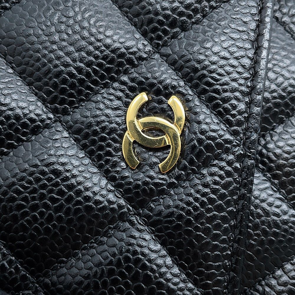 Chanel Chain Wallet Classic Quilted CC Logo Caviar Leather Black Shoulder Bag