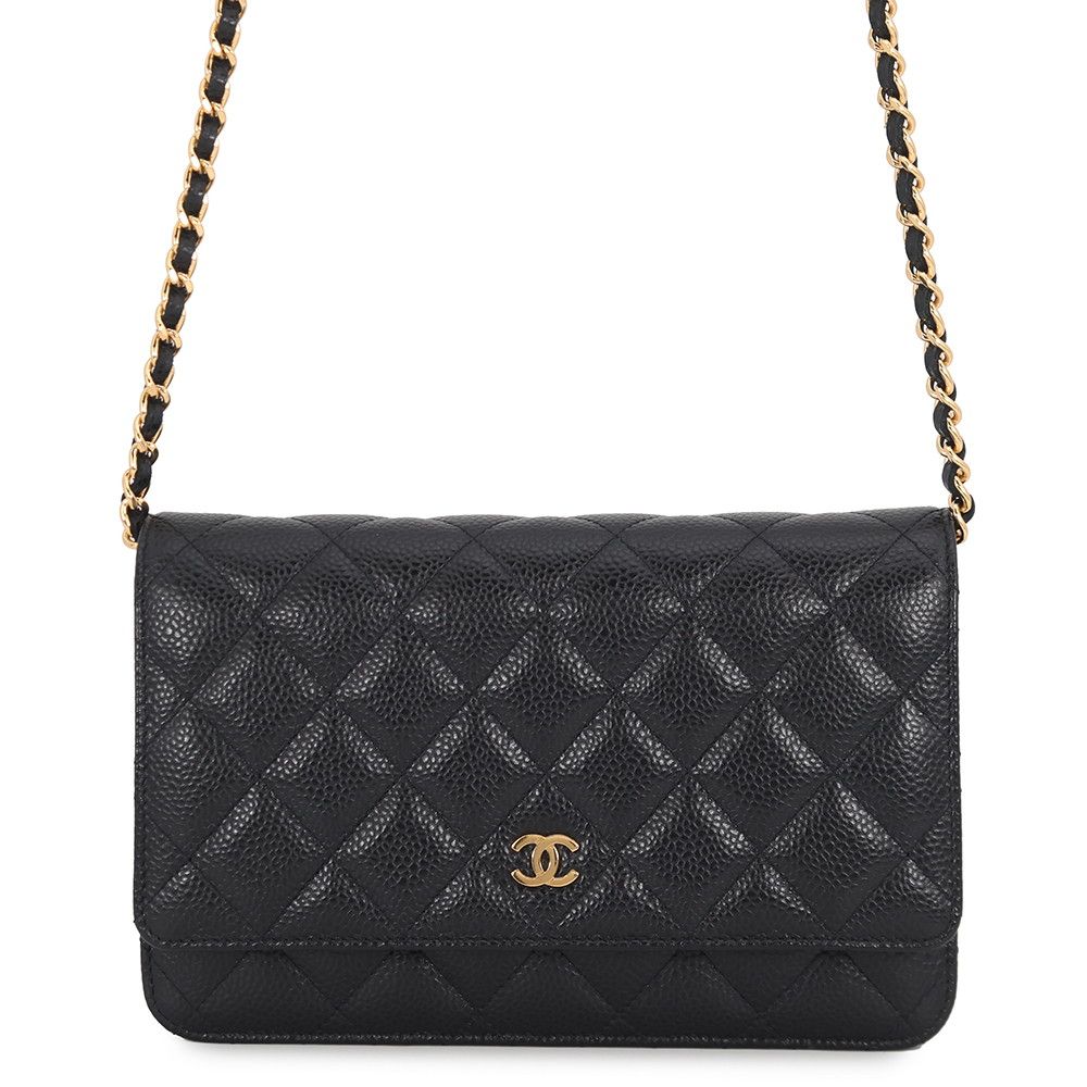 Chanel Chain Wallet Classic Quilted CC Logo Caviar Leather Black Shoulder Bag