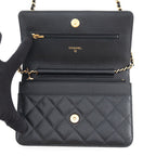 Chanel Chain Wallet Classic Quilted CC Logo Caviar Leather Black Shoulder Bag