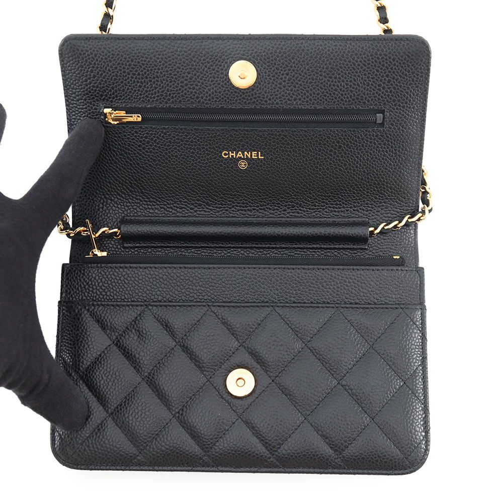 Chanel Chain Wallet Classic Quilted CC Logo Caviar Leather Black Shoulder Bag