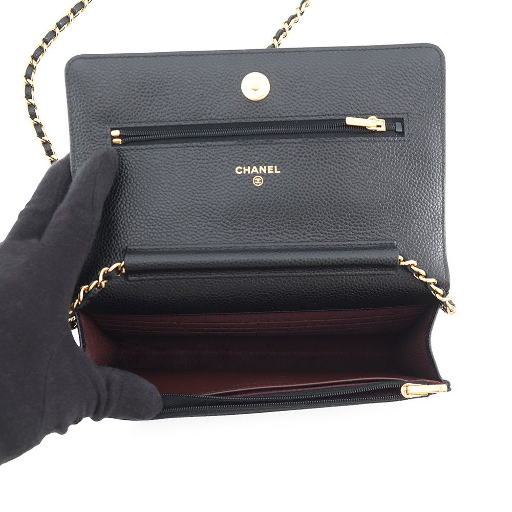 Chanel Chain Wallet Classic Quilted CC Logo Caviar Leather Black Shoulder Bag
