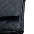 Chanel Chain Wallet Classic Quilted CC Logo Caviar Leather Black Shoulder Bag