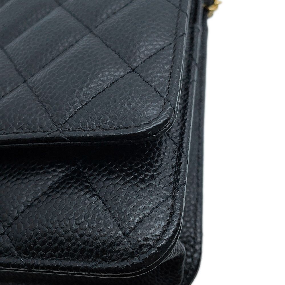Chanel Chain Wallet Classic Quilted CC Logo Caviar Leather Black Shoulder Bag