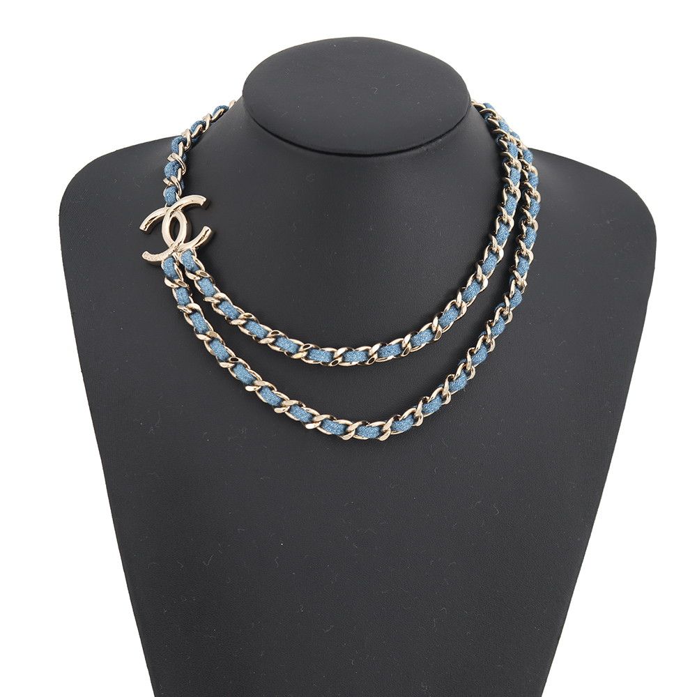 Chanel Necklace CC Logo Charm Denim B 25 P Choker