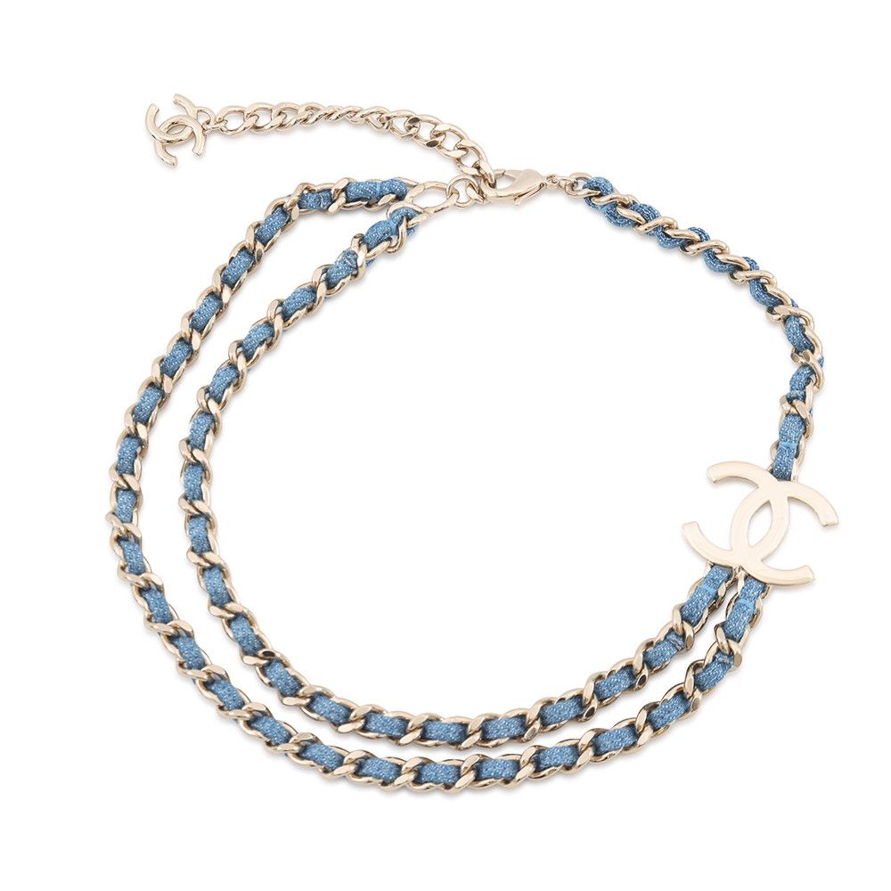 Chanel Necklace CC Logo Charm Denim B 25 P Choker