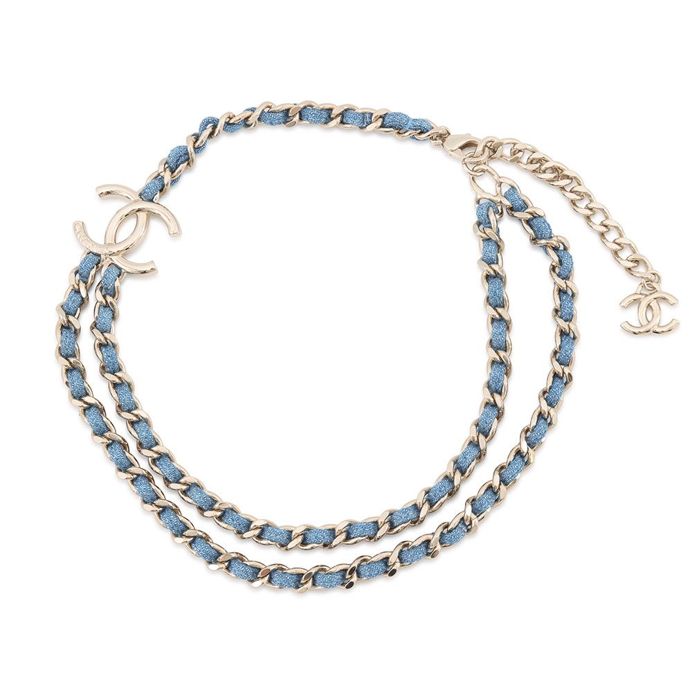 Chanel Necklace CC Logo Charm Denim B 25 P Choker
