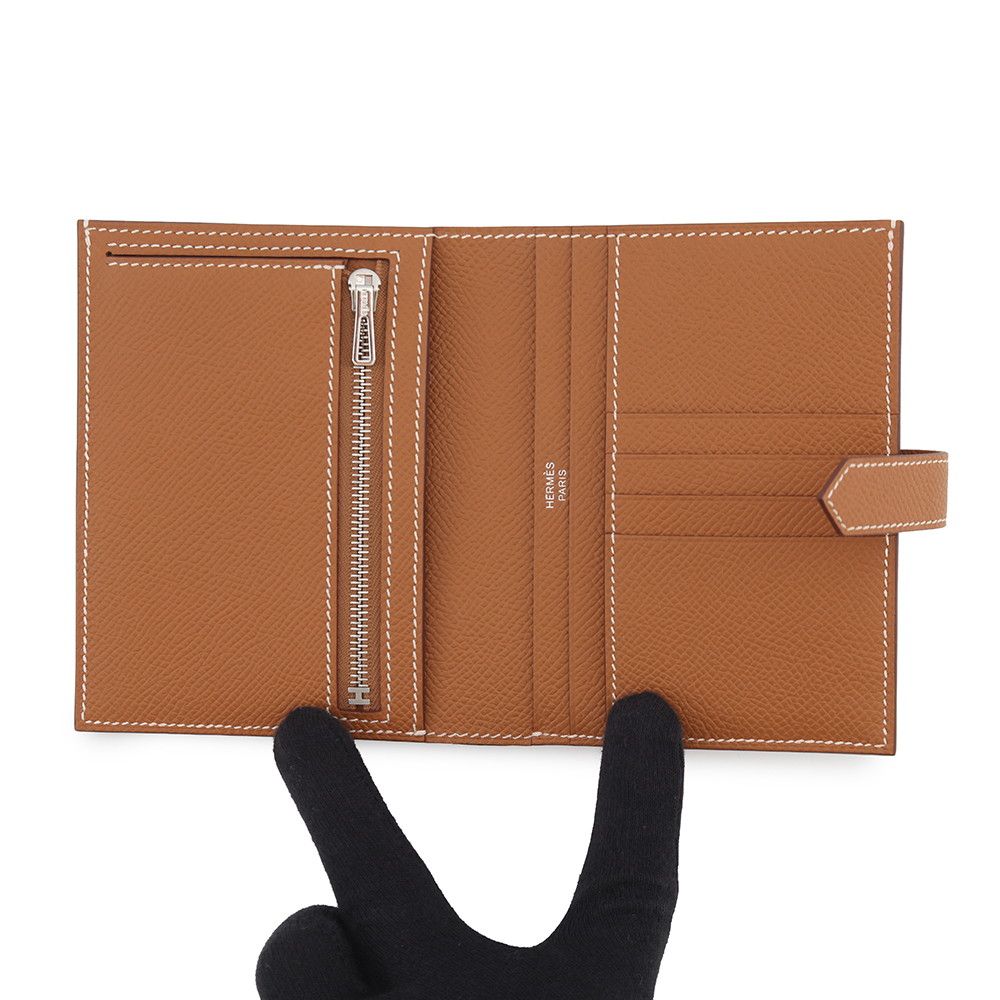 Hermes Bifold Wallet Bearn Compact Gold Silver Epsom
