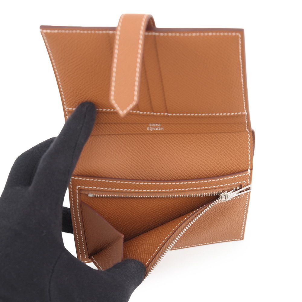 Hermes Bifold Wallet Bearn Compact Gold Silver Epsom