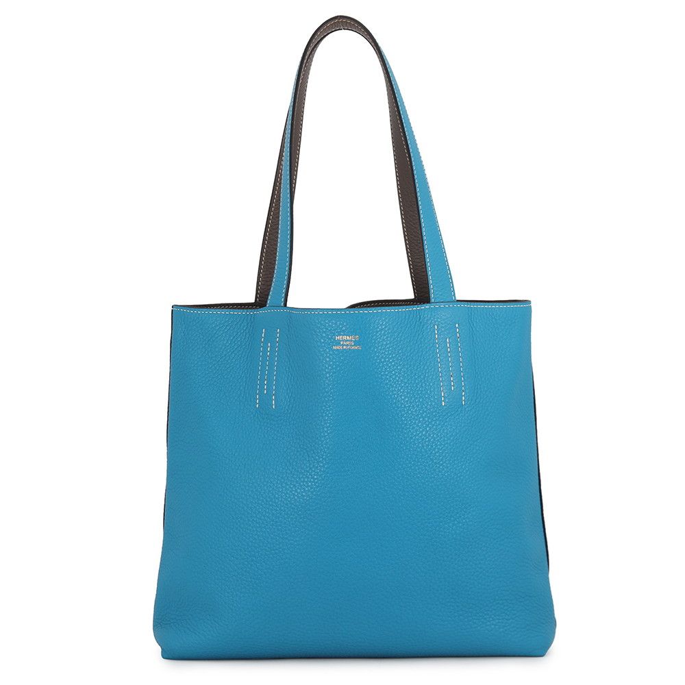 Hermes Tote Bag Double Sens 28 Etain Blue Zanzibar Taurillon Clemence Reversible