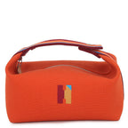 Hermes Pouch Bride-a-Brac Pavillon PM Orange Silver Canvas Case