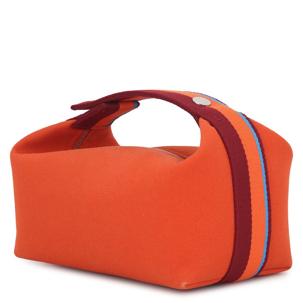 Hermes Pouch Bride-a-Brac Pavillon PM Orange Silver Canvas Case