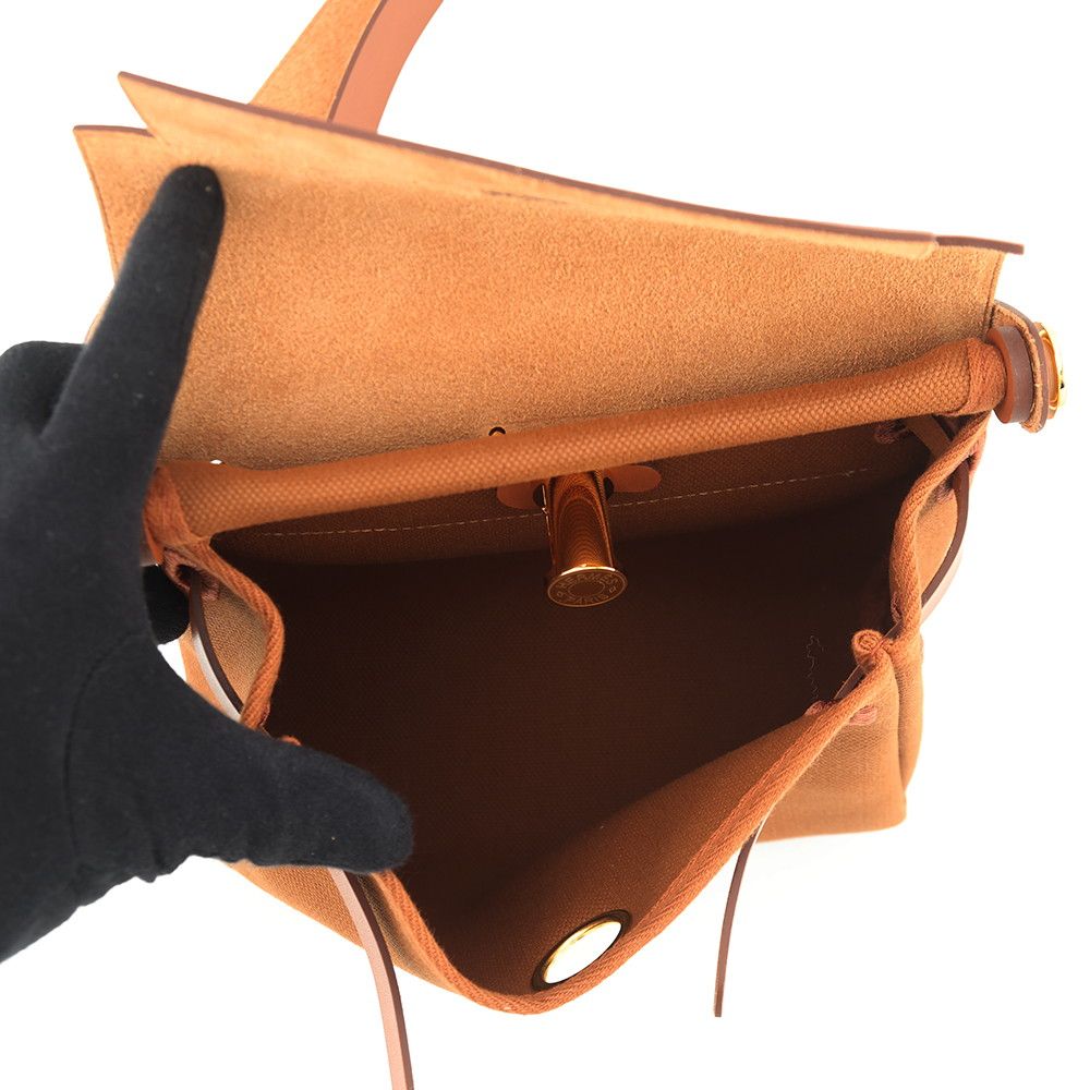 Hermes Shoulder Bag Herbag Zip Mini Fauve Gold Toile Ash Vache Hunter