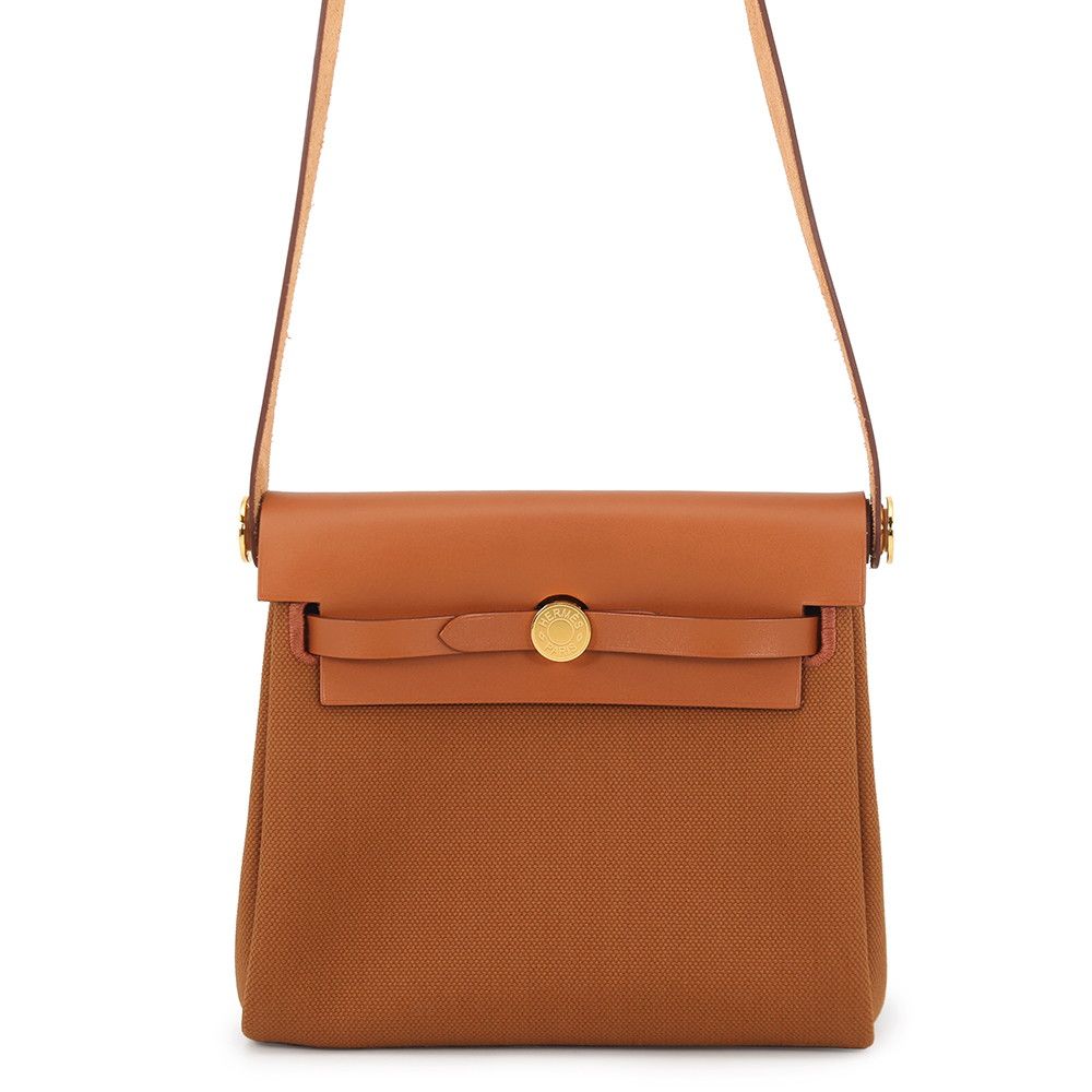 Hermes Shoulder Bag Herbag Zip Mini Fauve Gold Toile Ash Vache Hunter