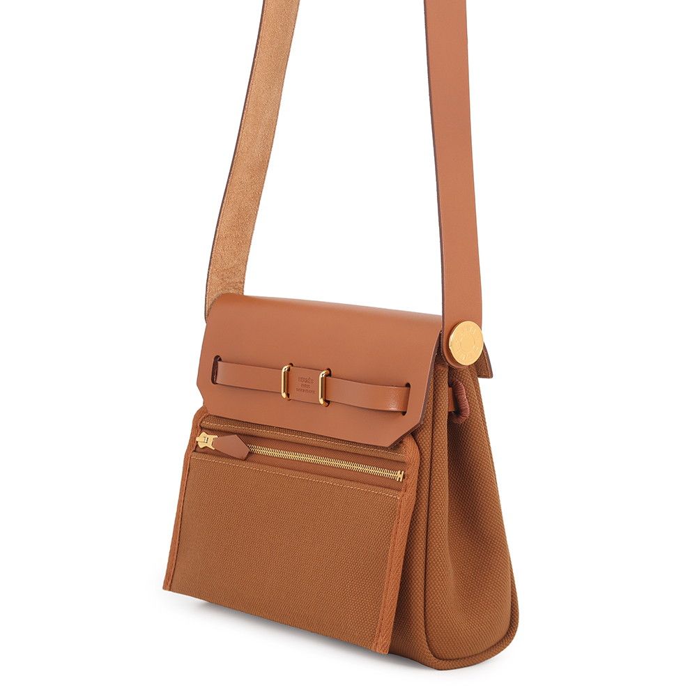 Hermes Shoulder Bag Herbag Zip Mini Fauve Gold Toile Ash Vache Hunter