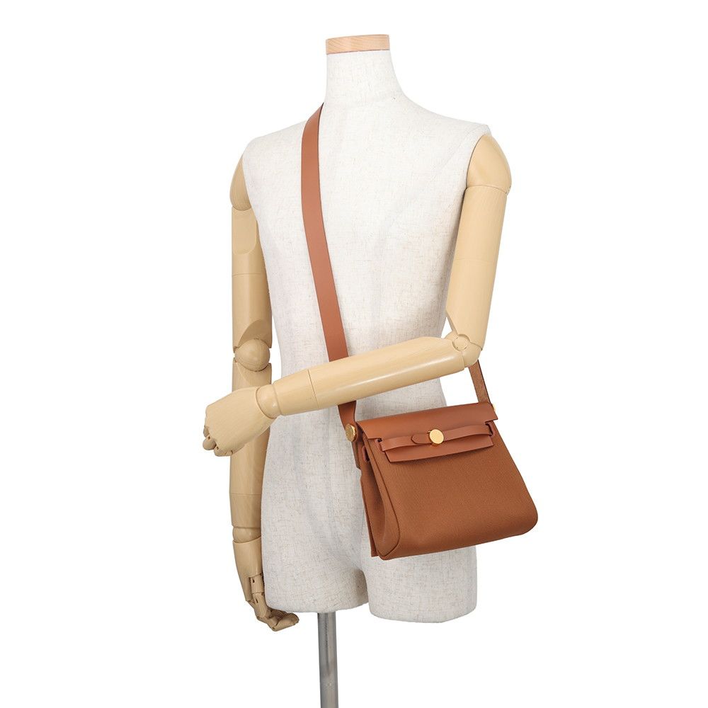 Hermes Shoulder Bag Herbag Zip Mini Fauve Gold Toile Ash Vache Hunter