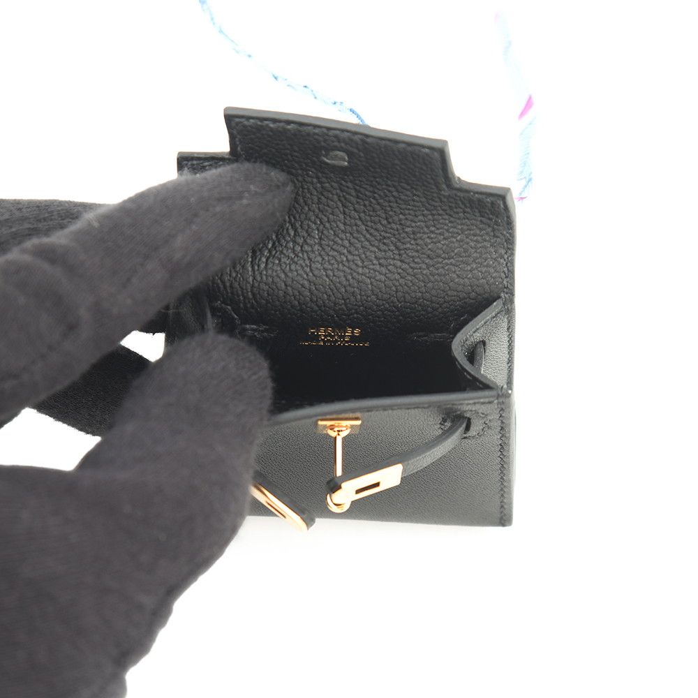 Hermes Bag Charm Kelly Twilly Black Gold Tadelakt Silk