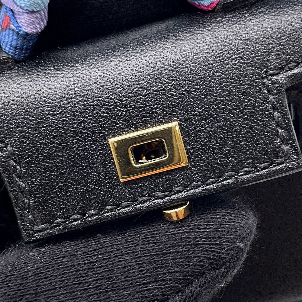 Hermes Bag Charm Kelly Twilly Black Gold Tadelakt Silk