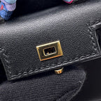 Hermes Bag Charm Kelly Twilly Black Gold Tadelakt Silk