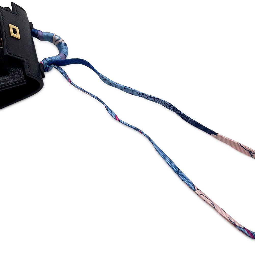 Hermes Bag Charm Kelly Twilly Black Gold Tadelakt Silk