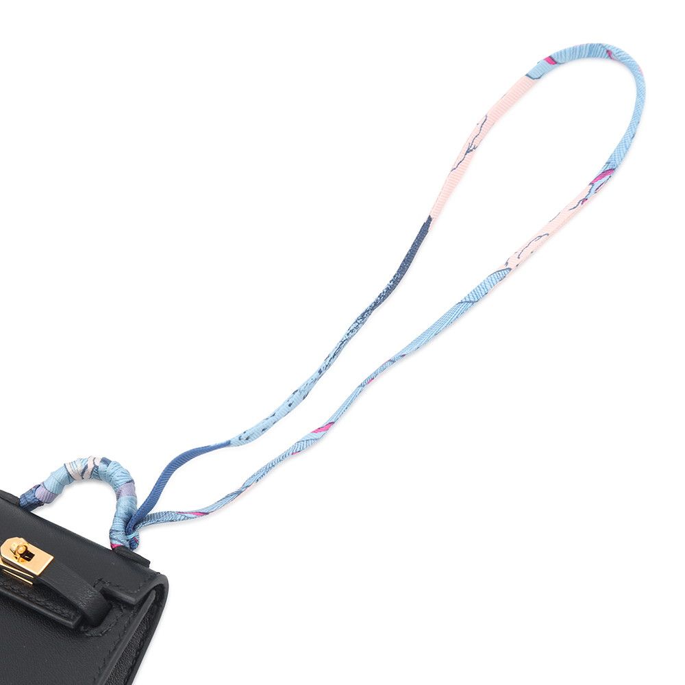 Hermes Bag Charm Kelly Twilly Black Gold Tadelakt Silk