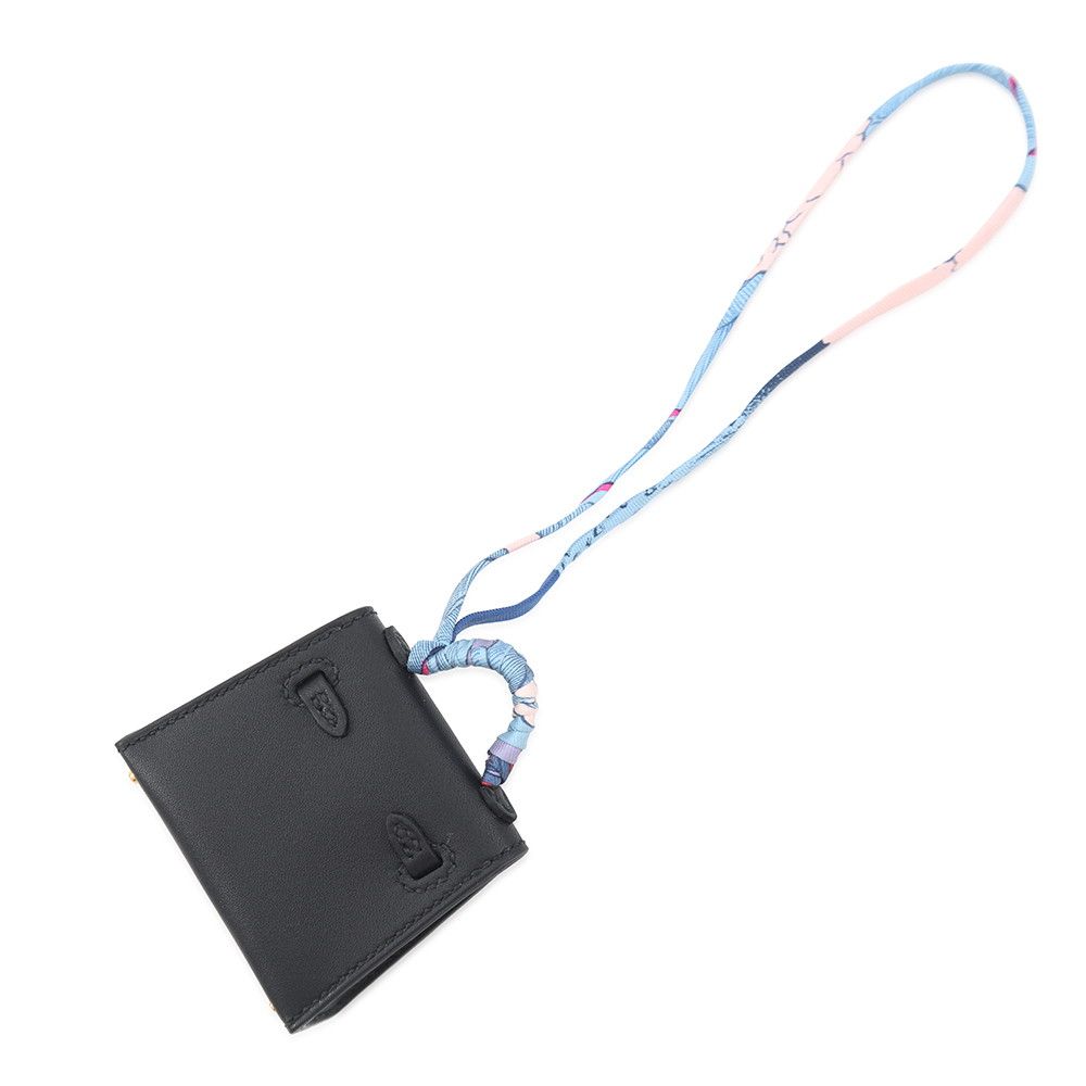 Hermes Bag Charm Kelly Twilly Black Gold Tadelakt Silk
