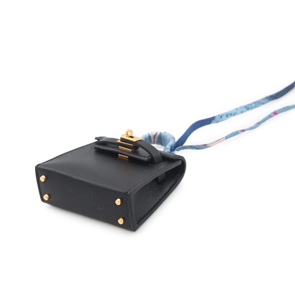 Hermes Bag Charm Kelly Twilly Black Gold Tadelakt Silk