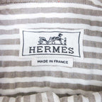 Hermes Striped Seersucker Shirt Pullover Cotton Linen Series Button 41 16 Brown — view 6