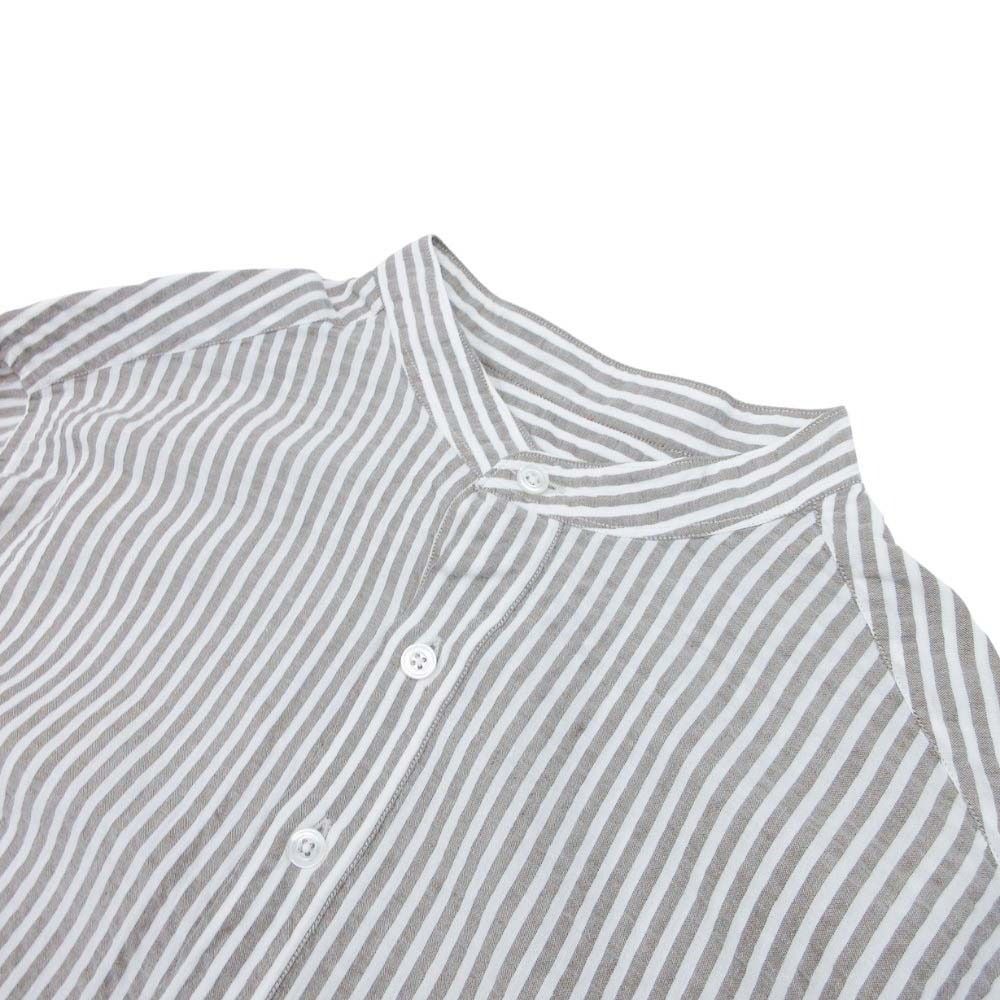 Hermes Striped Seersucker Shirt Pullover Cotton Linen Series Button 41 16 Brown — view 3