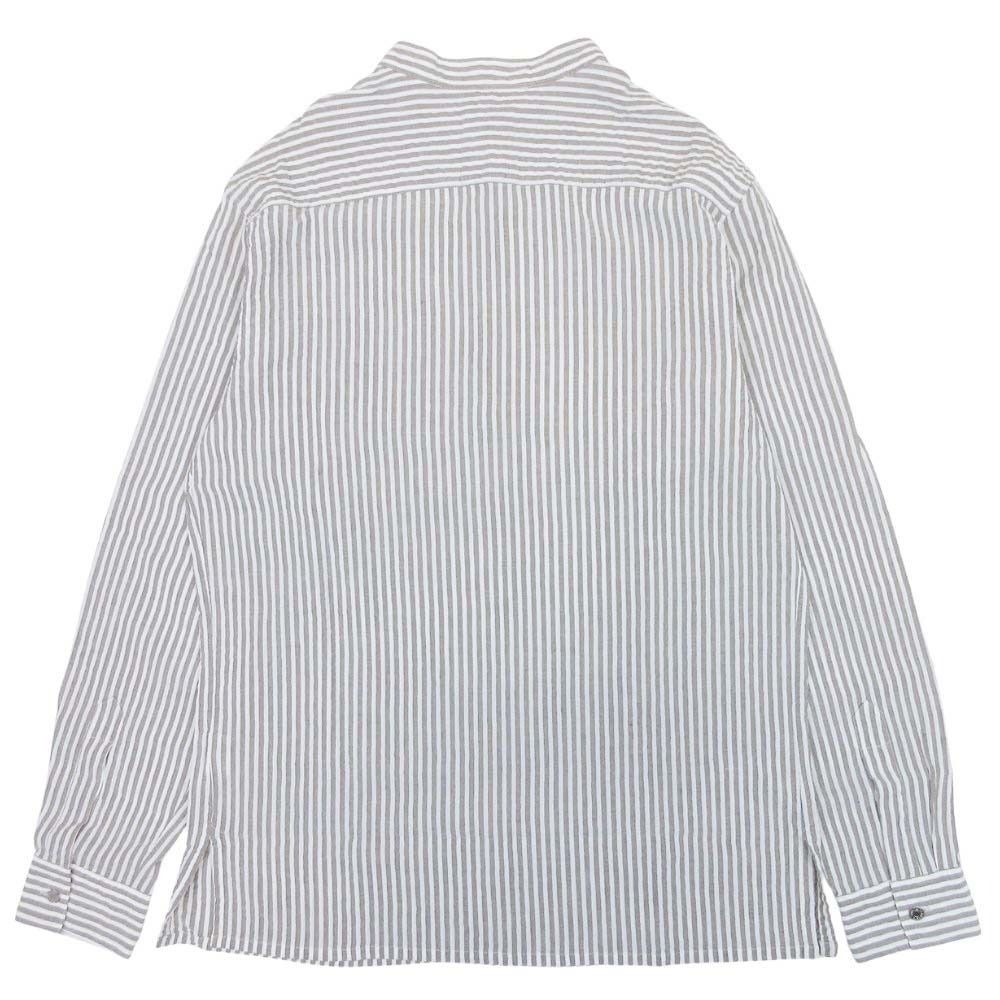 Hermes Striped Seersucker Shirt Pullover Cotton Linen Series Button 41 16 Brown — view 2