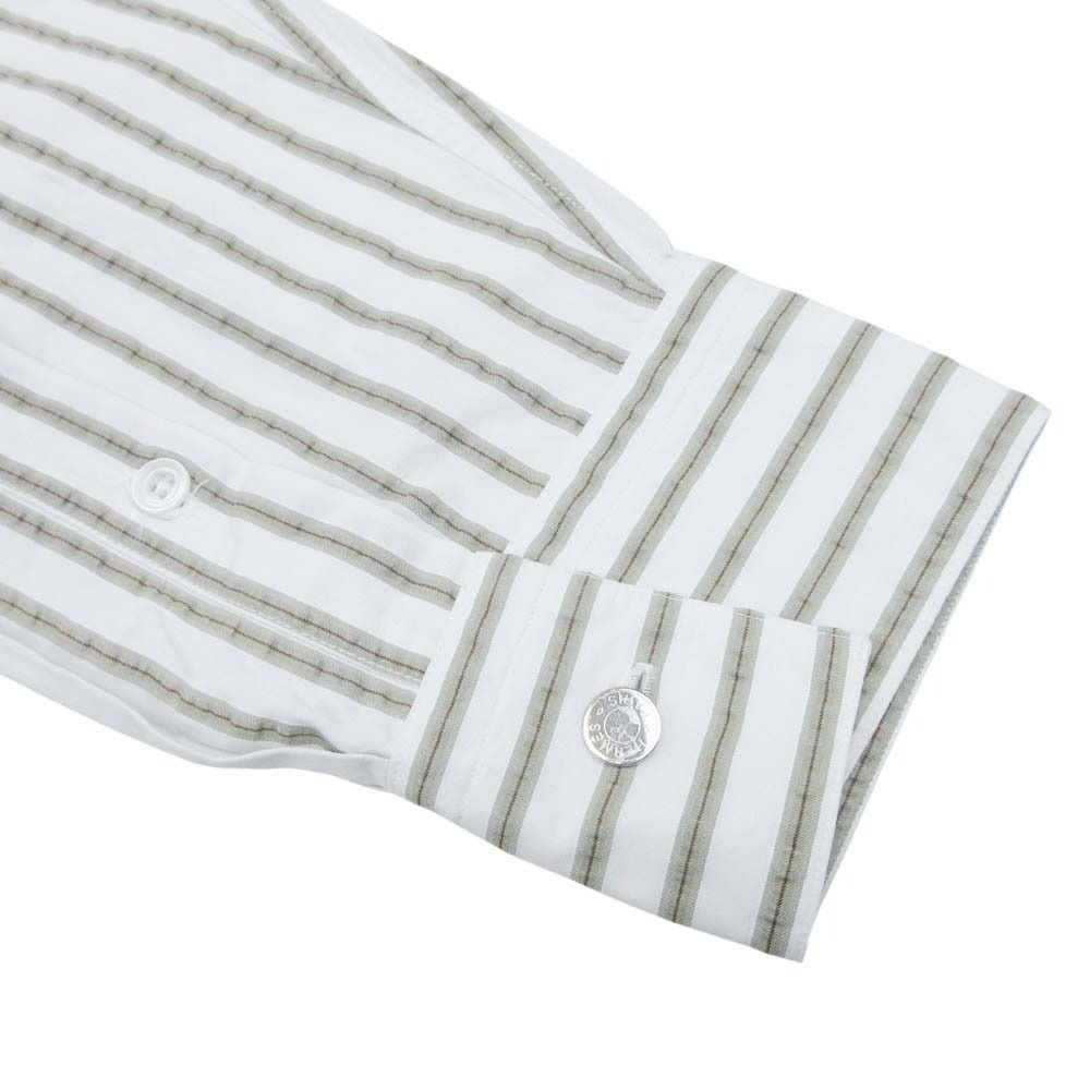 Hermes Striped Seersucker Shirt Top Long Sleeve Series Button 43 17 White Khaki — view 4
